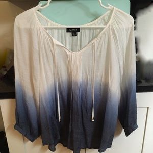 Gorgeous White and Blue A. Byer Large Women's Top with Drawstrings Sz L